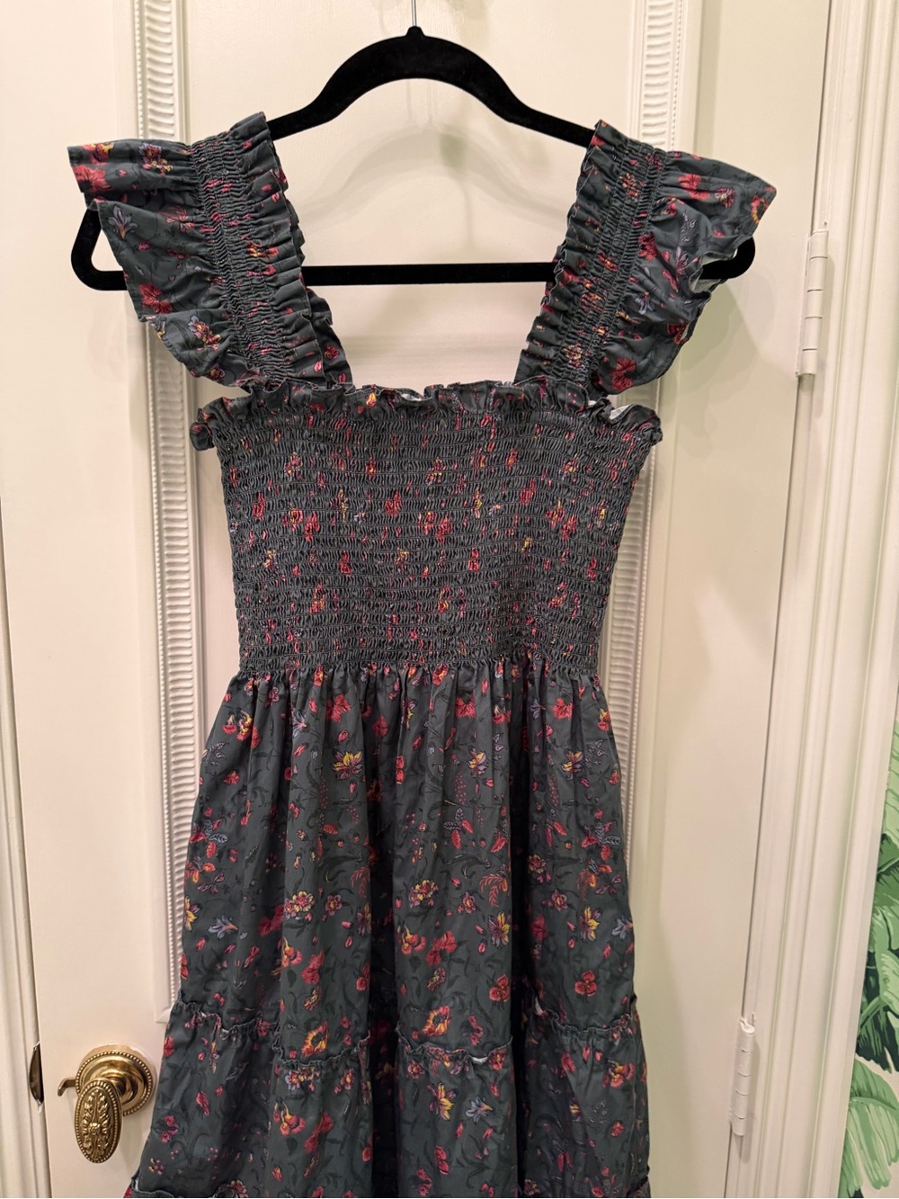 Hill House Ellie Nap in Fleur Chintz Bottle Green Smocked Midi Dress Size M - Picture 6 of 10